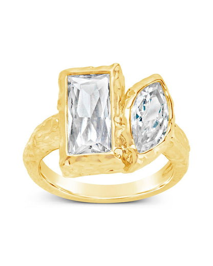 Sterling Silver Tate CZ & Molten Metal Toi et Moi Ring