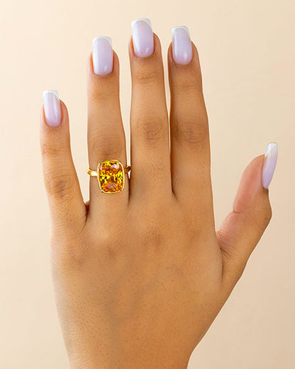 Sterling Silver Elongated Cushion Canary CZ Cocktail Ring
