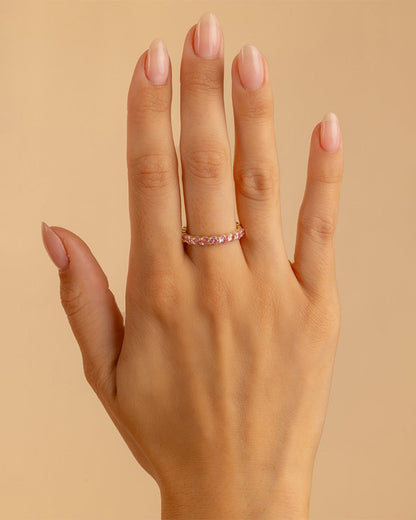Sterling Silver Gracie Pink Sapphire CZ Eternity Ring