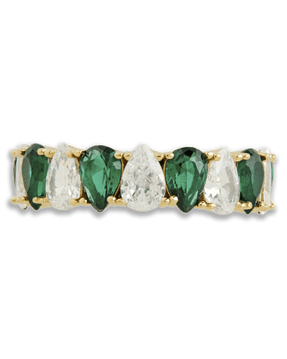 Sterling Silver Pear Cut Emerald CZ Celebration Band Ring