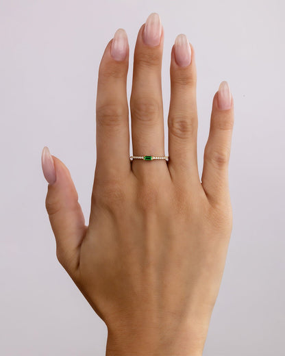 Sterling Silver Thin Emerald CZ Stacking Birthstone Ring