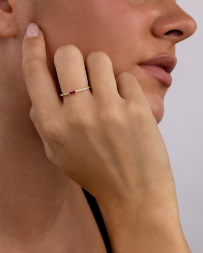 Sterling Silver Thin Ruby CZ Stacking Birthstone Ring