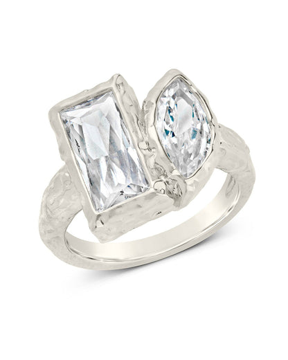 Sterling Silver Tate CZ & Molten Metal Toi et Moi Ring