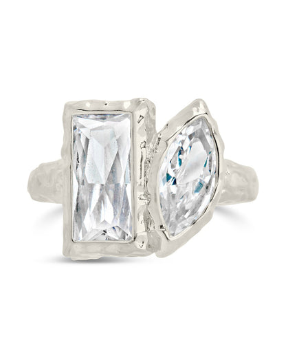 Sterling Silver Tate CZ & Molten Metal Toi et Moi Ring