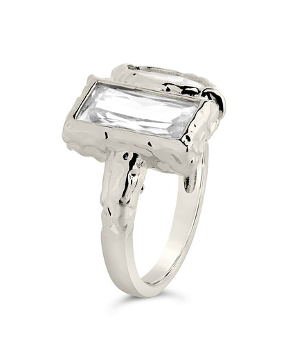Sterling Silver Tate CZ & Molten Metal Toi et Moi Ring