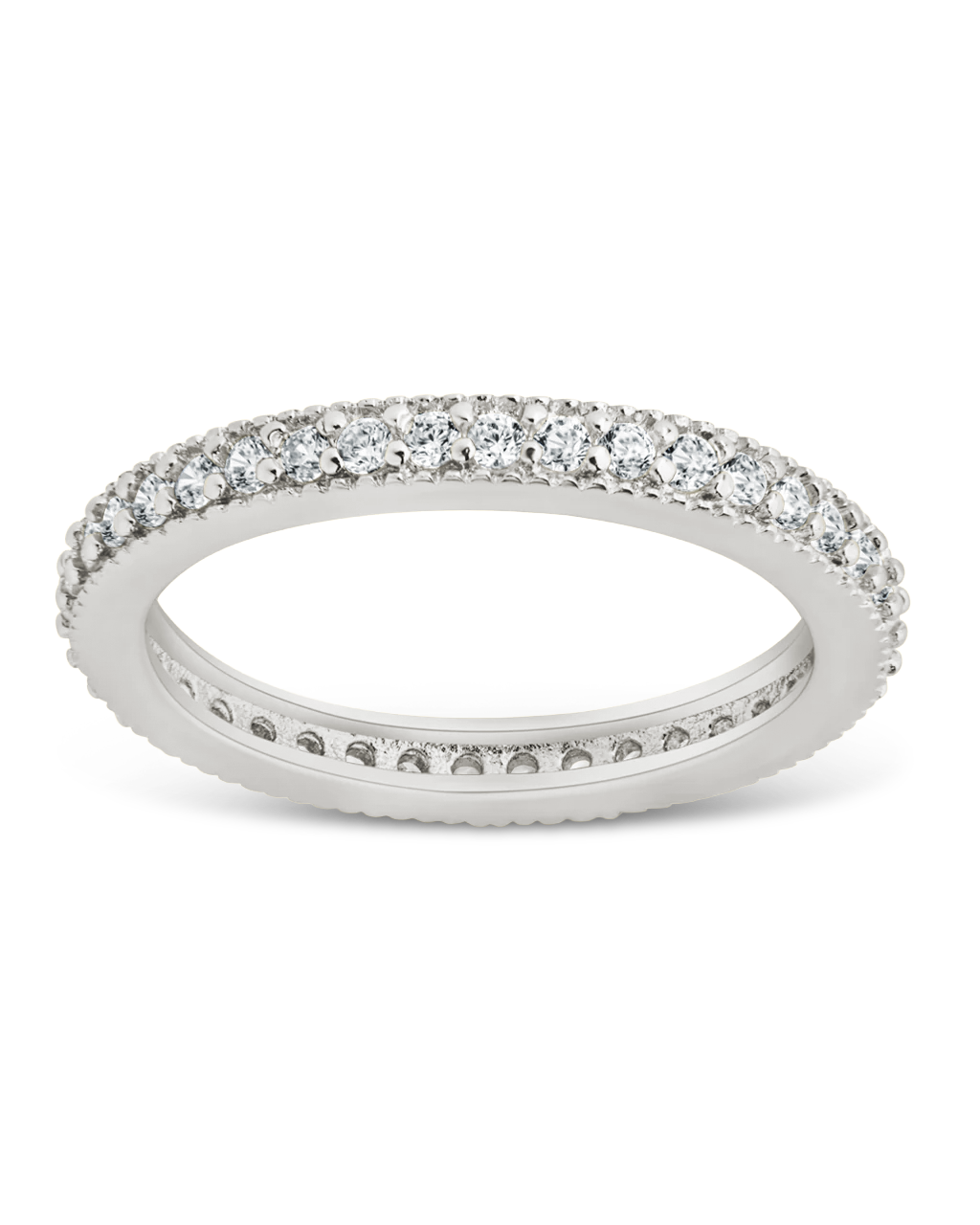 Sterling Silver 2mm Thin CZ Band Ring