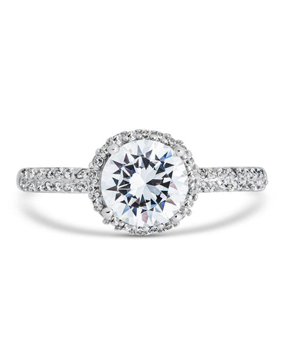Sterling Silver Round Brilliant CZ Ring with Bead Set Border