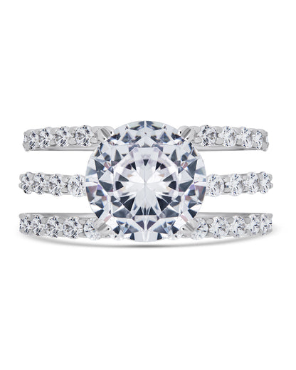 Sterling Silver Brilliant Engagement Ring Set of 3