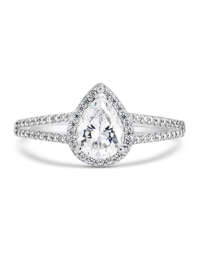 Sterling Silver CZ Pear Cut Engagement Ring