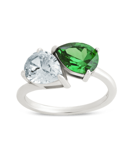 Sterling Silver Pear Toi et Moi Ring