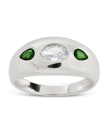 Sterling Silver Triple-Stone Tapered Dome Ring