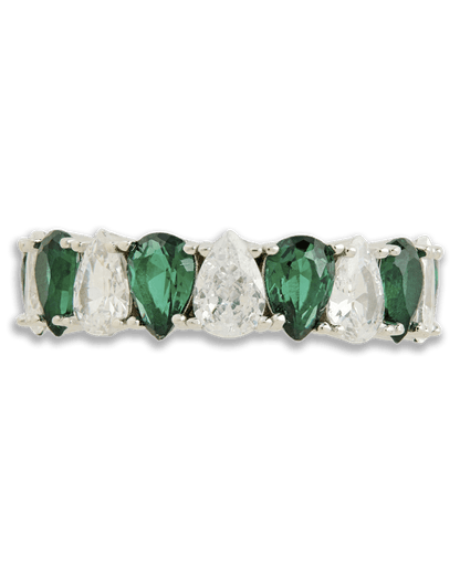 Sterling Silver Pear Cut Emerald CZ Celebration Band Ring