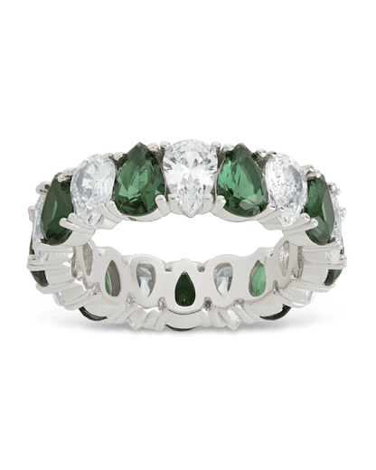 Sterling Silver Pear Cut Emerald CZ Celebration Band Ring
