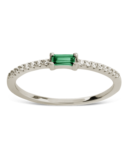 Sterling Silver Thin Emerald CZ Stacking Birthstone Ring