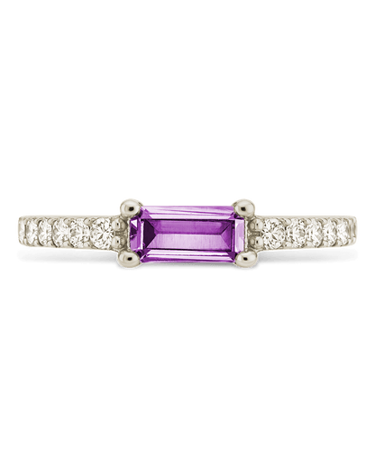 Sterling Silver Thin Amethyst CZ Stacking Birthstone Ring