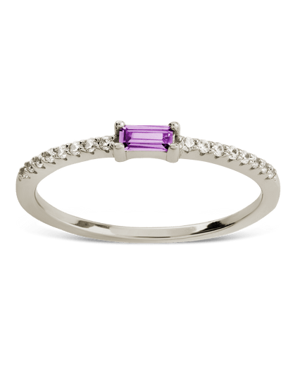Sterling Silver Thin Amethyst CZ Stacking Birthstone Ring