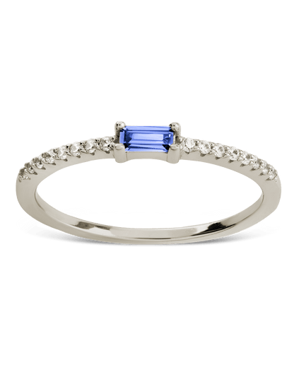 Sterling Silver Thin Aquamarine CZ Stacking Birthstone Ring