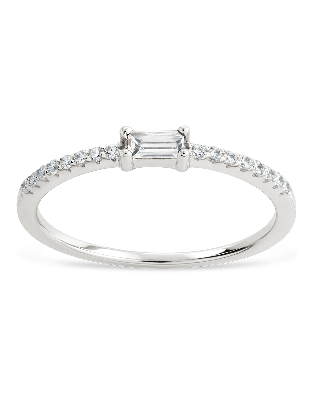 Sterling Silver Thin Clear CZ Stacking Birthstone Ring