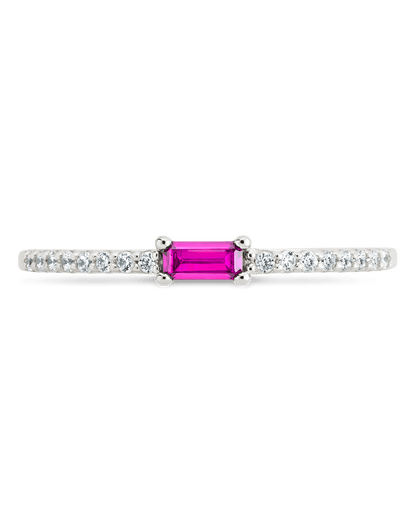 Sterling Silver Thin Ruby CZ Stacking Birthstone Ring