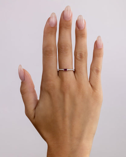 Sterling Silver Thin Ruby CZ Stacking Birthstone Ring
