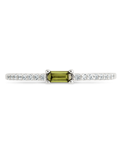 Sterling Silver Thin Peridot CZ Stacking Birthstone Ring