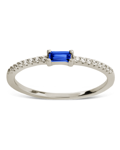 Sterling Silver Thin Sapphire CZ Stacking Birthstone Ring