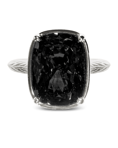 Sterling Silver Elongated Cushion Black CZ Cocktail Ring