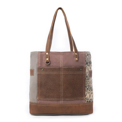 Side Floral Print Canvas Tote Bag