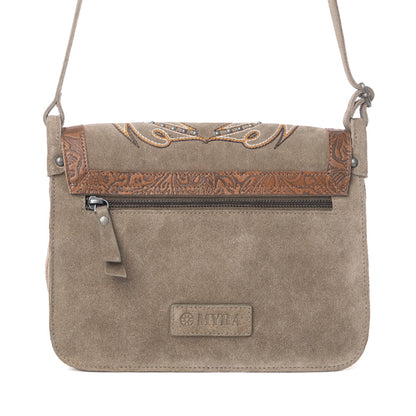 Myra Amberwood Suede Leather Boot Embroidered Bag in Olive Taupe