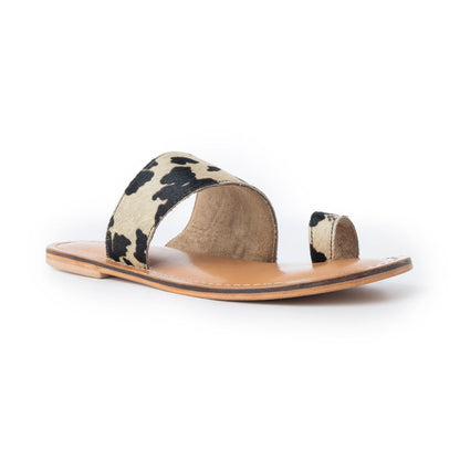 Myra Cattle Trail Hairon Leather Sandals in Ivory Cowhide