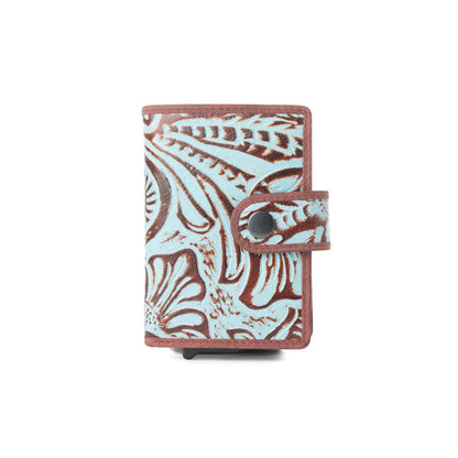 Myra Palamino Bloom Leather Credit Card Holder in Canyon Teal