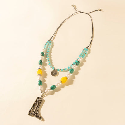 Myra The Long Walk Layered Necklace in Turquoise