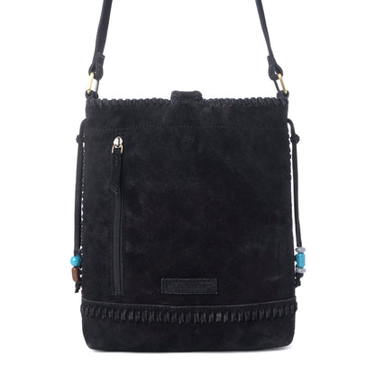 Myra Yellowstone Stonecrest Suede Leather Concealed Carry Bag in Charcoal Black