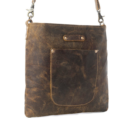 Myra Beast Leather Messenger Bag for Women Distressed Brown Full-Grain Leather with Adjustable Strap and Front Pocket