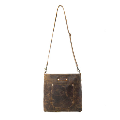 Myra Beast Leather Messenger Bag for Women Distressed Brown Full-Grain Leather with Adjustable Strap and Front Pocket