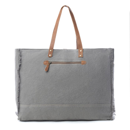 Myra Cosmopolitan Weekender Tote Bag Fringed Edges, Aztec Print Design with Buckle Flap Closure for Travel