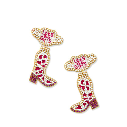 Letâ€™s Go Girls Beaded Boot Earrings