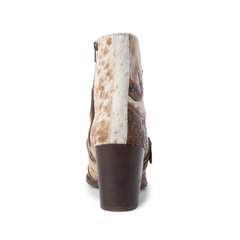 Myra Goldie Hairon Leather Boots for Women - Ankle Boots with Handtooled Leather Accents & Block Heels for Carnival Fun