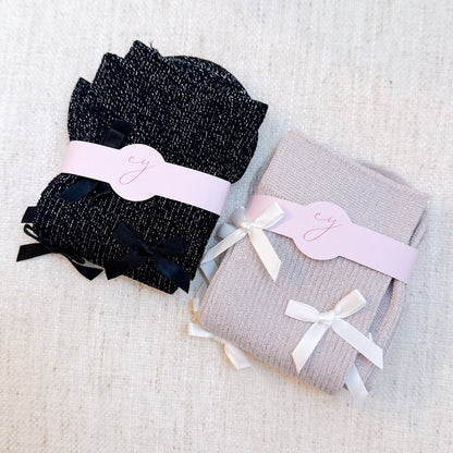 Shimmer Chic Bow Embellished Socks Set Of 2