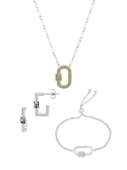 Pave CZ Carabiner Lock Necklace Bundle