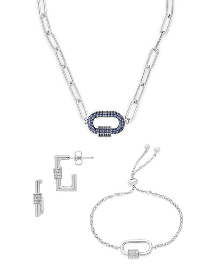 Pave CZ Carabiner Linked Lock Necklace Bundle