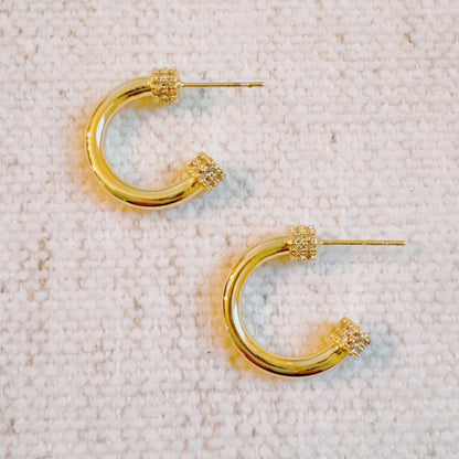 Simply Aiden Hoop Earrings -Gold & CZ Details