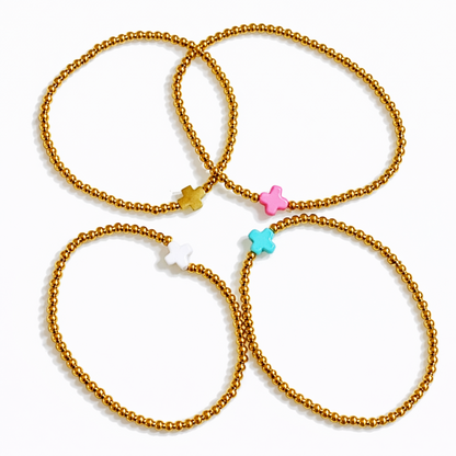 So Very Blessed Cross Gold Beaded Stretch Bracelet