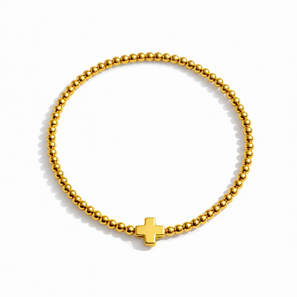 So Very Blessed Cross Gold Beaded Stretch Bracelet