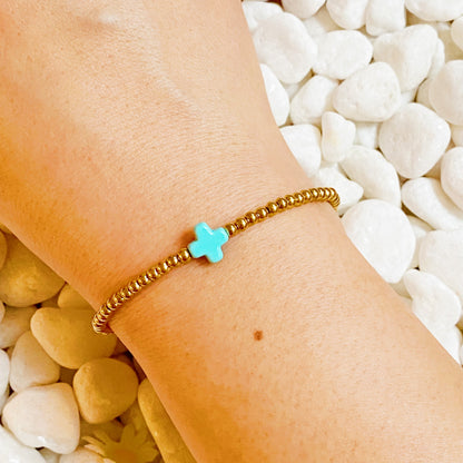 So Very Blessed Cross Gold Beaded Stretch Bracelet