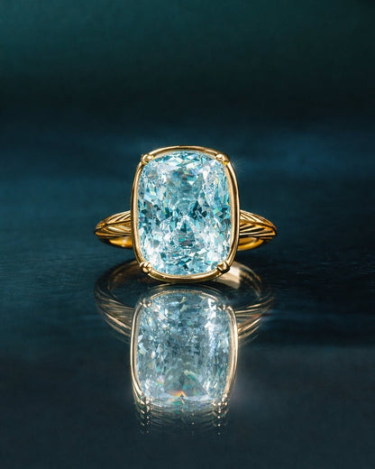 Sterling Silver Elongated Cushion Aquamarine CZ Cocktail Ring