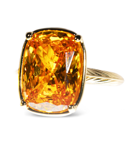 Sterling Silver Elongated Cushion Canary CZ Cocktail Ring