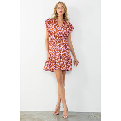 Monica - Flutter Sleeve Tiered Print Mini Dress