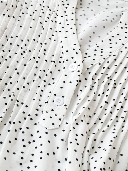 Polka Dot Notched Ruffled Cap Sleeve Blouse