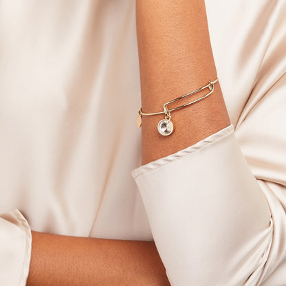April Clear Crystal Birthstone Charm Bangle